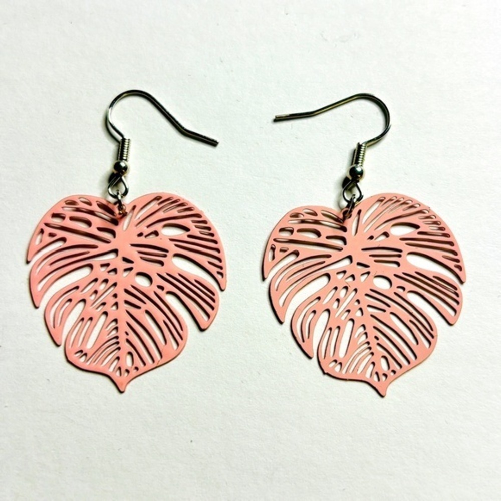 Monstera Deliciosa Leaf Filigree Earrings, Unworn, NWT
